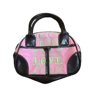 Y2K vintage Love terry cloth victoria’s Secret mini hand bag pink green purse